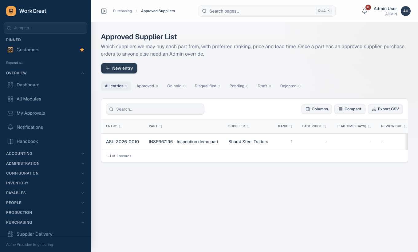 Approved Supplier List.