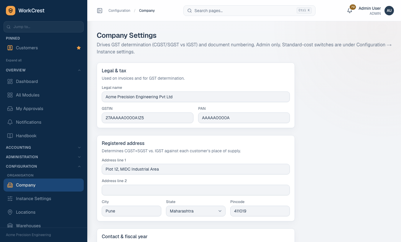The Company details page